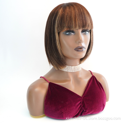 Short Pixie Cut For Black Women P4 27 Colored Ombre Machine Made Wig Color Bob Human Hair Wig